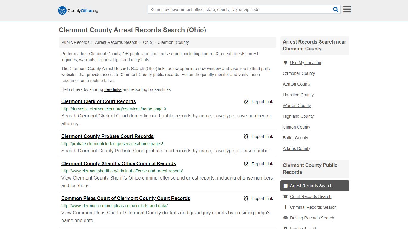 Clermont County Arrest Records Search (Ohio) - County Office